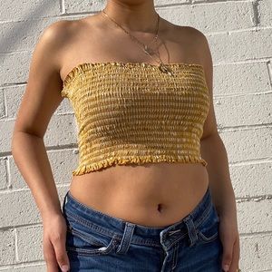 Brandy Melville yellow Frill Trim Shirred Tube Top